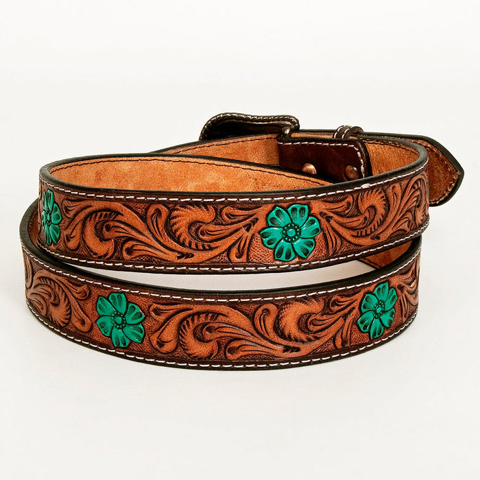 Western Belt - Turquoise Floral Tooled