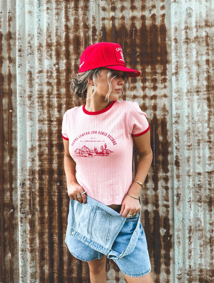 Canyon Sun Baby Tee - Light Pink & Red