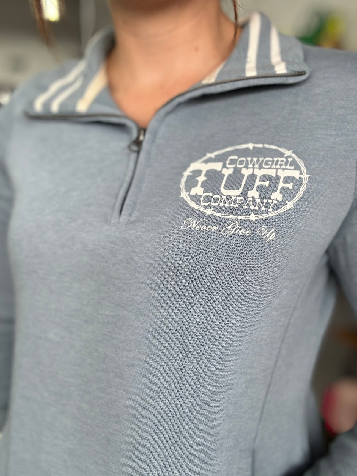 Cowgirl Tuff Jumper - Light Blue/White Print