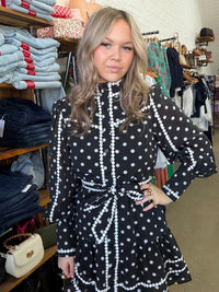 Bianca Mini Dress - Black with White Polka Dots