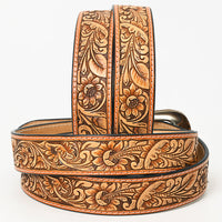 Western Belt - Light Floral Tooled Leather