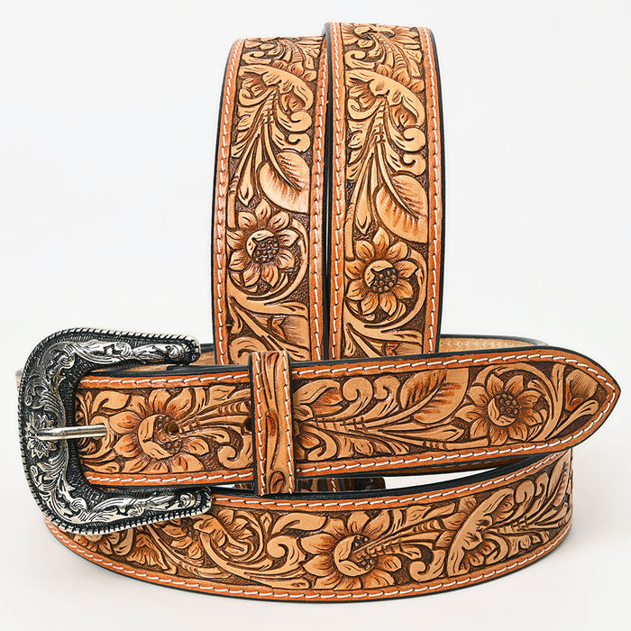 Western Belt - Light Floral Tooled Leather