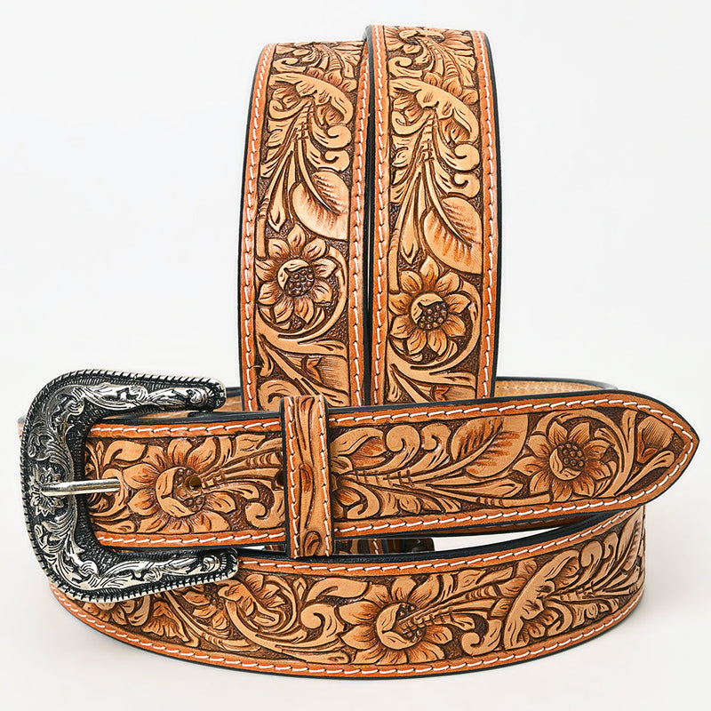 Western Belt - Light Floral Tooled Leather