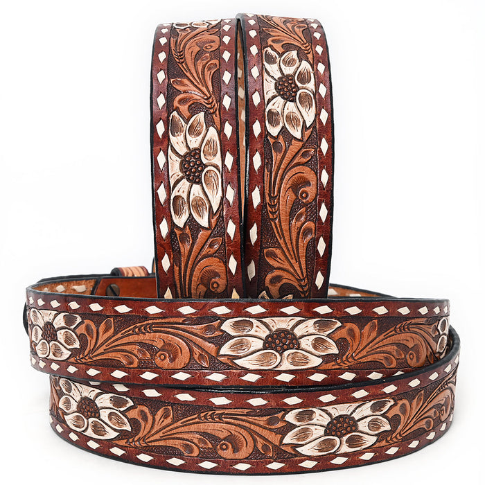 Western Belt - White Floral Inlay