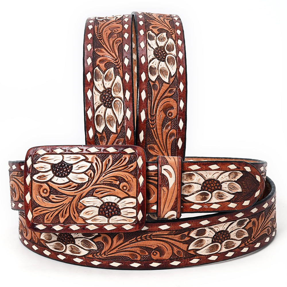 Western Belt - White Floral Inlay