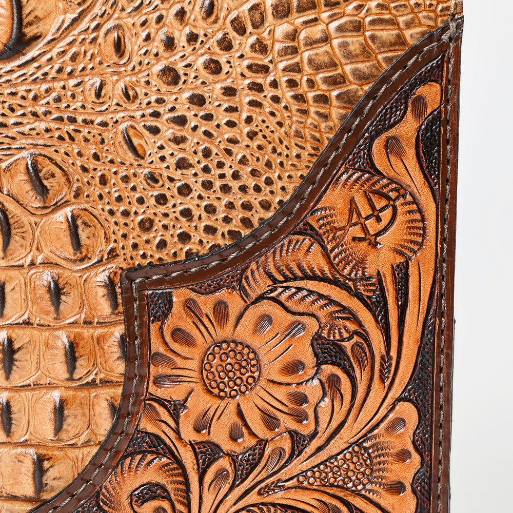 Tooled Crocodile Embossed Portfolio Cover - Tan