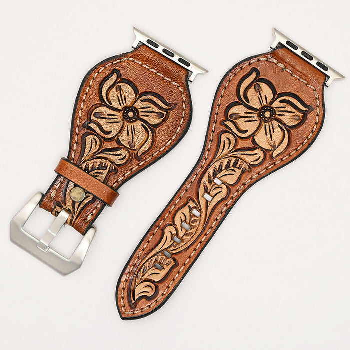 Leather Apple Watch Band -  Floral Tooled
