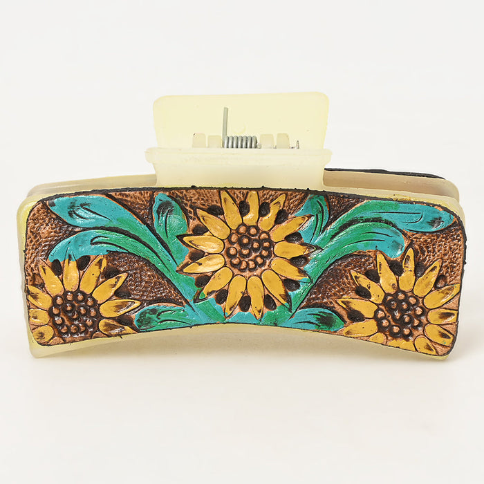 Claw Clip - Leather Sunflower Vine