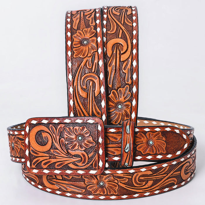 Western Belt - Floral Tooled White Diamond