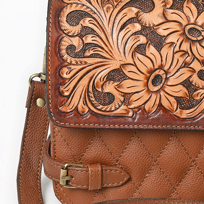 Penny - Tan Quilted Leather Crossbody