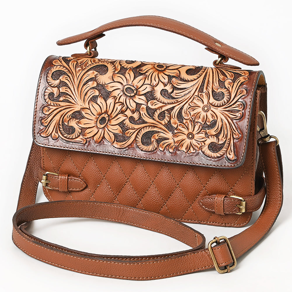 Penny - Tan Quilted Leather Crossbody