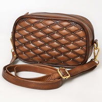 Mia - Quilted Leather Oval Bag with Gold Stud Accents