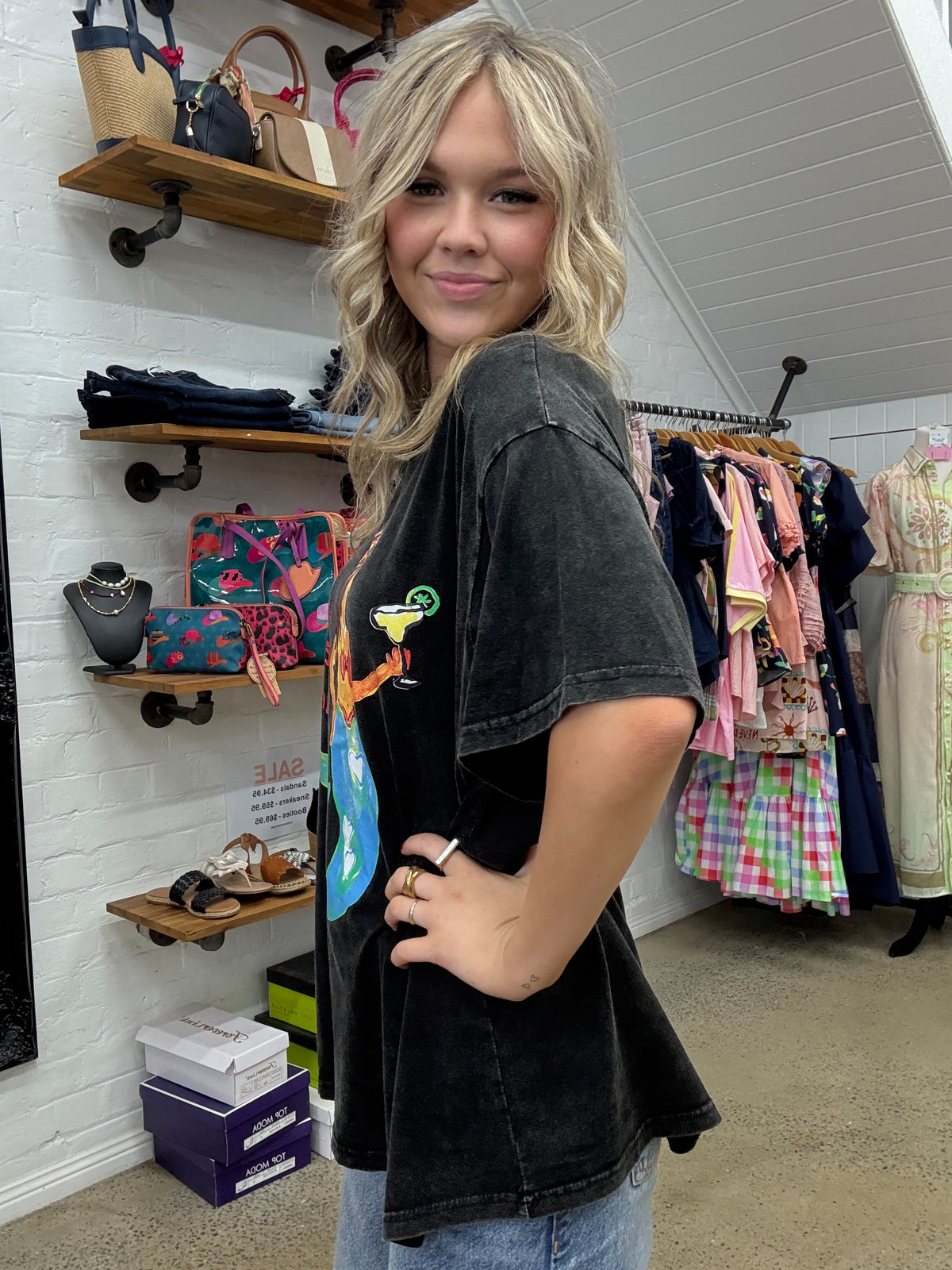 Senorita Margarita Oversized Tee - Washed Black