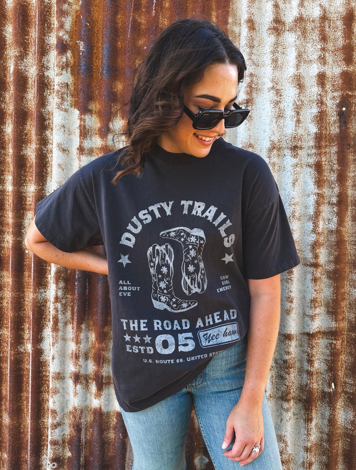 Dusty Trails Relaxed Tee - Washed Black