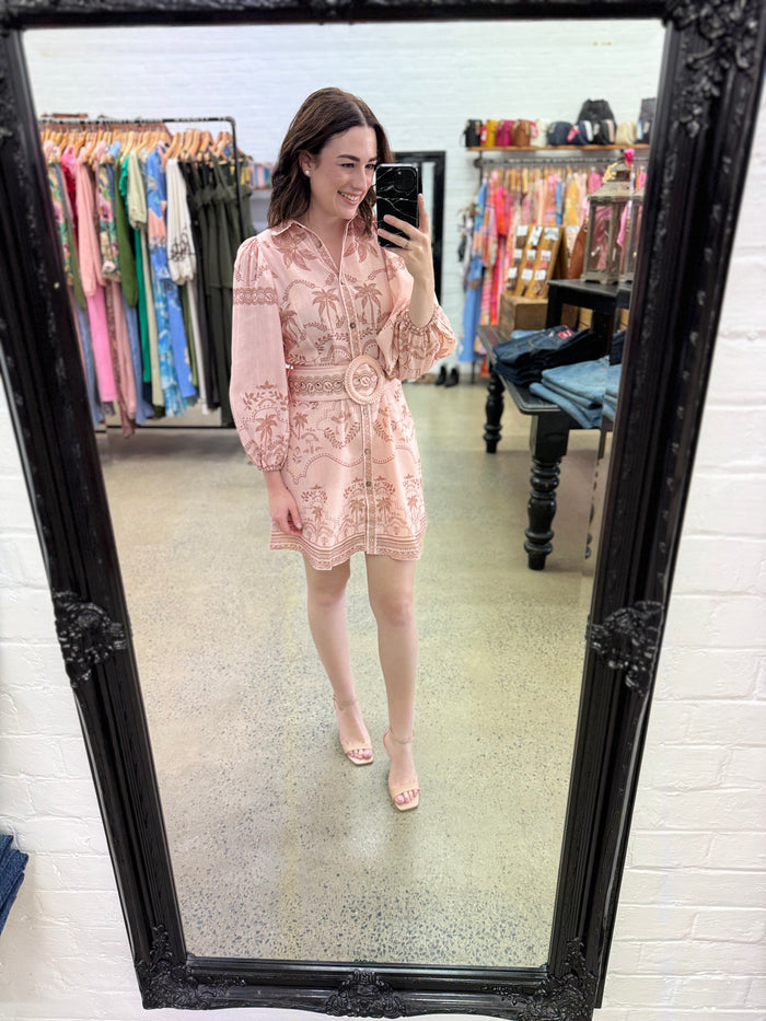 Xander Mini Dress - Peach Palm