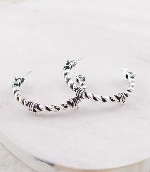 Western Earrings - Barbed Wired Hoop