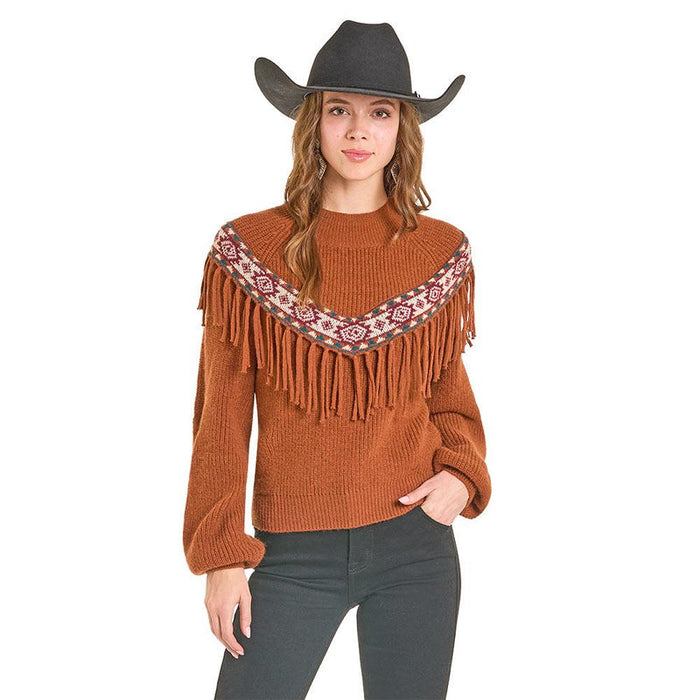 Rock & Roll - Women's Sweater with Border and Fringe (BW32T07001)