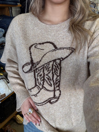 Western Boot & Hat Knit - Beige