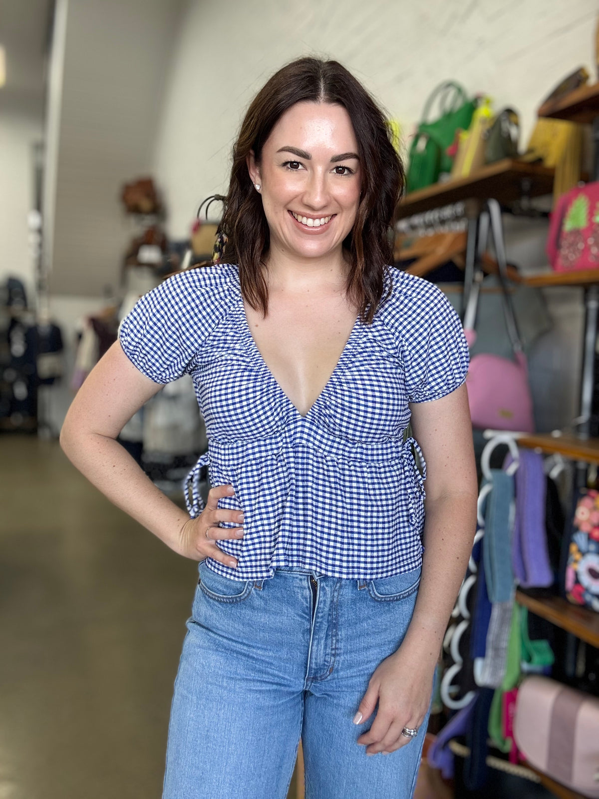 Rylie Top - Blue & White Gingham