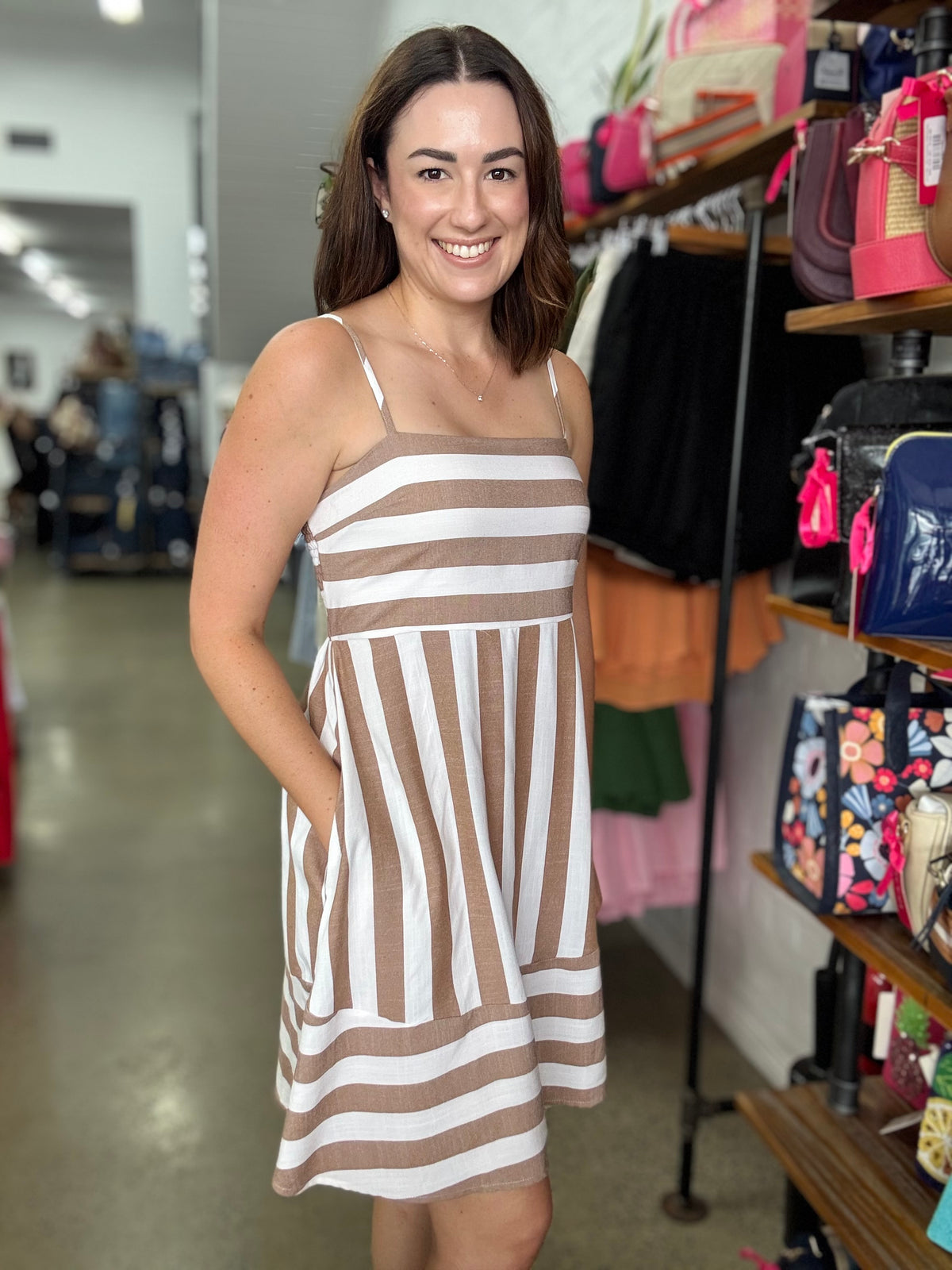 Hadley Dress - Brown Stripe