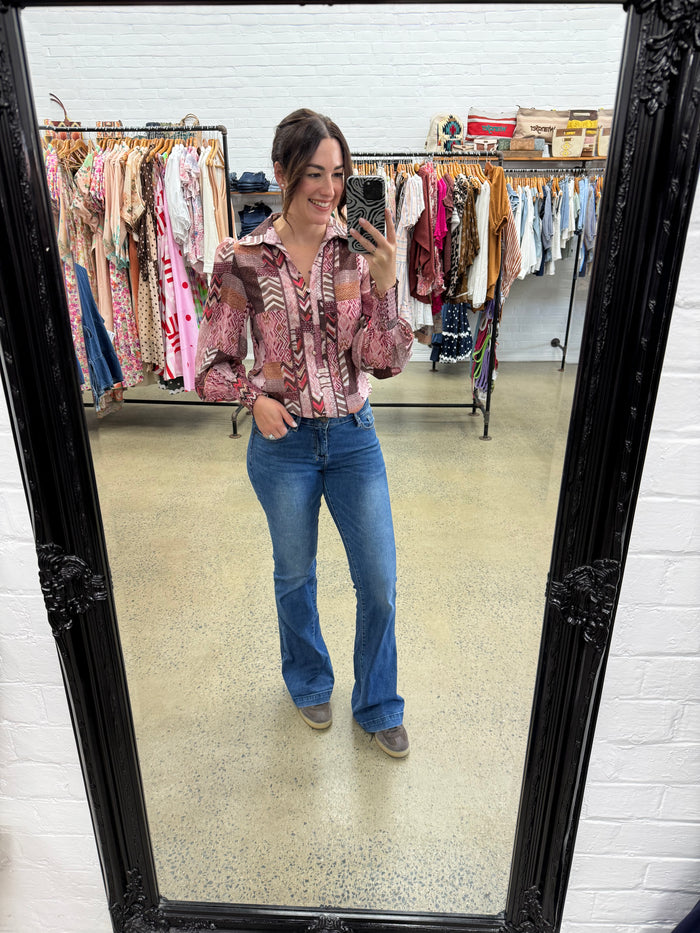 Lena Top - Burgundy Abstract
