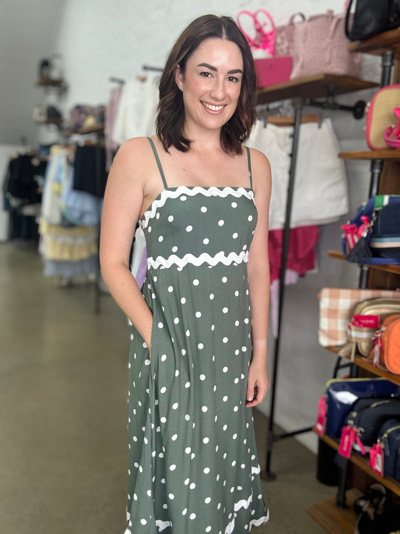 Sagey Maxi Dress - Sage Polka Dot