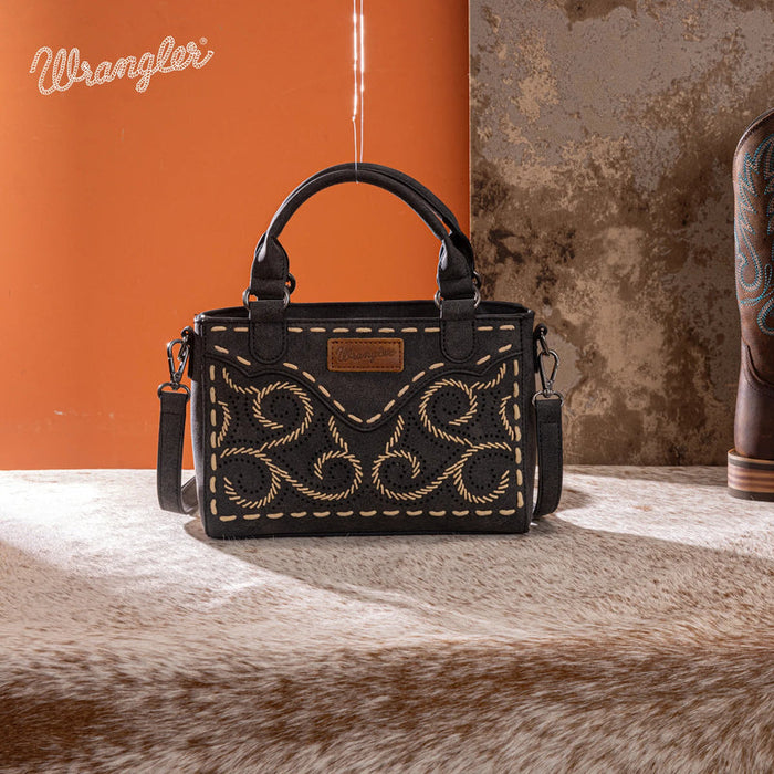 Wrangler Embroidered Swirl Mini Satchel Crossbody - Black