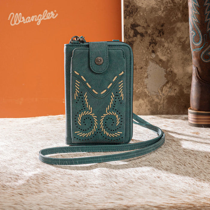 Wrangler Western Stitch Phone Wallet Crossbody - Turquoise