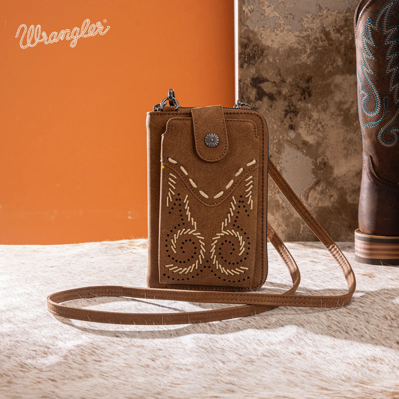 Wrangler Western Stitch Phone Wallet Crossbody - Brown