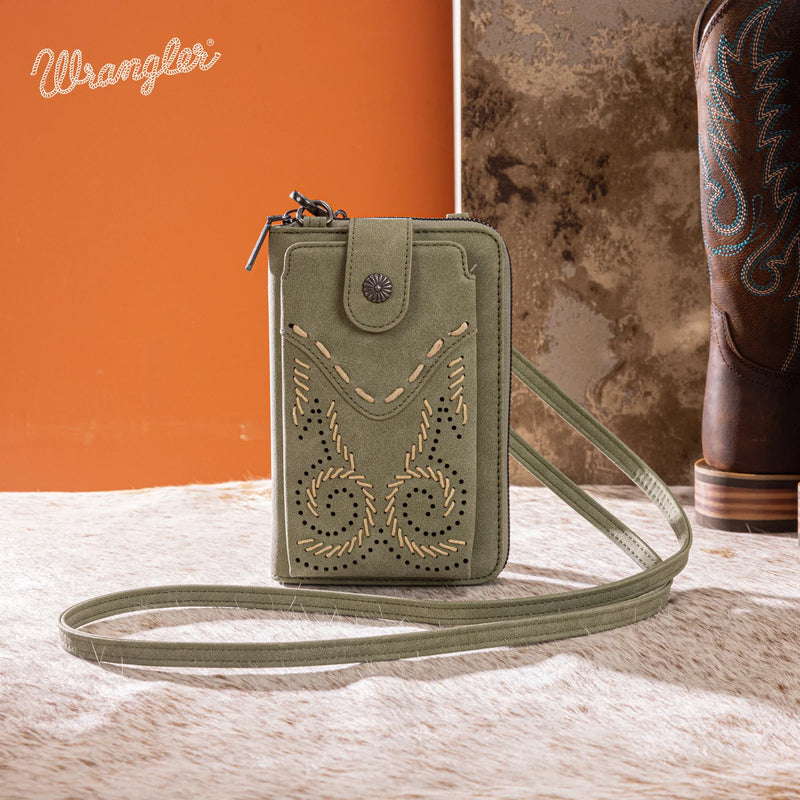Wrangler Western Stitch Phone Wallet Crossbody - Green