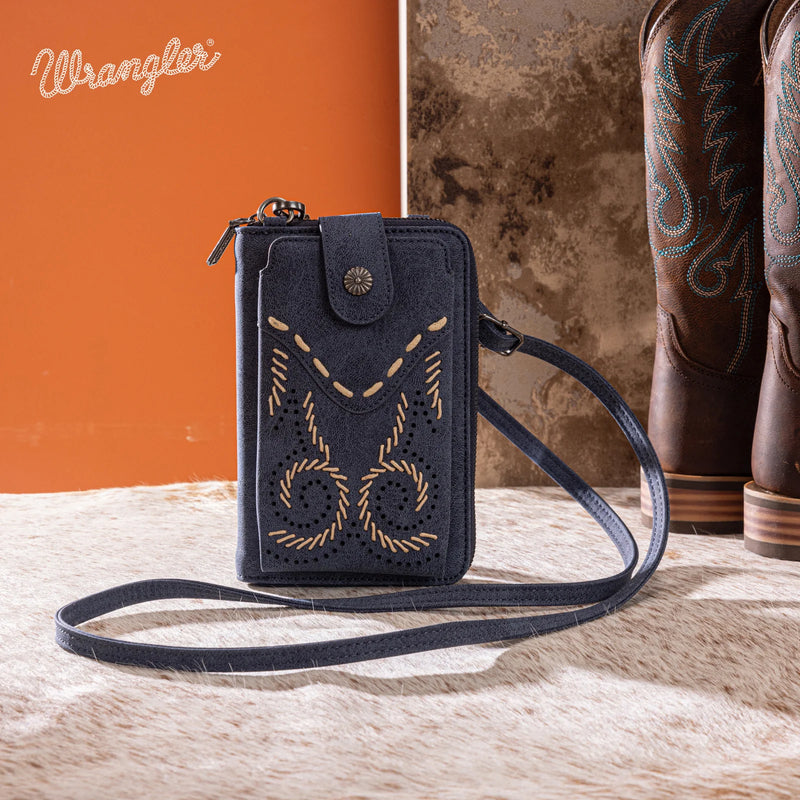 Wrangler Western Stitch Phone Wallet Crossbody - Navy