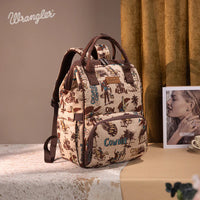 Wrangler Vintage Retro Cowboy Cool Print Backpack - Tan (WG60-9110TN)