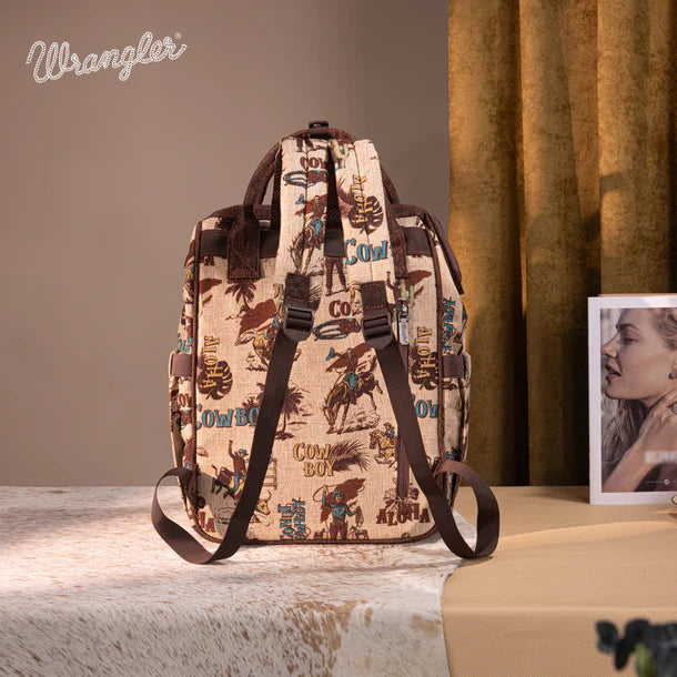Wrangler Vintage Retro Cowboy Cool Print Backpack - Tan (WG60-9110TN)