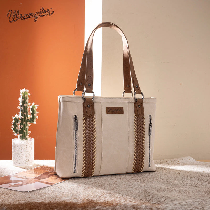 Wrangler Braided Whipstitch Large Tote Crossbody - Beige