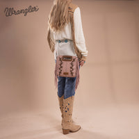 Wrangler Top Handle Boot Scroll Fringe Crossbody - Pink