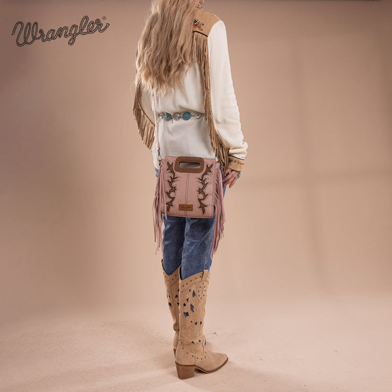 Wrangler Top Handle Boot Scroll Fringe Crossbody - Pink