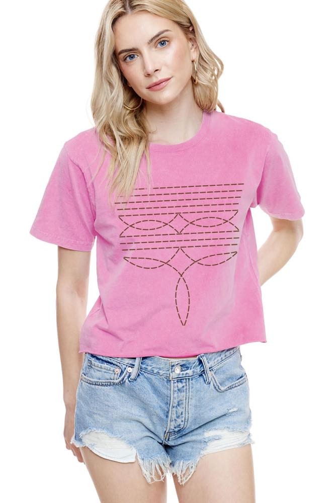 Cowboy Toe Crop Tee - Pink