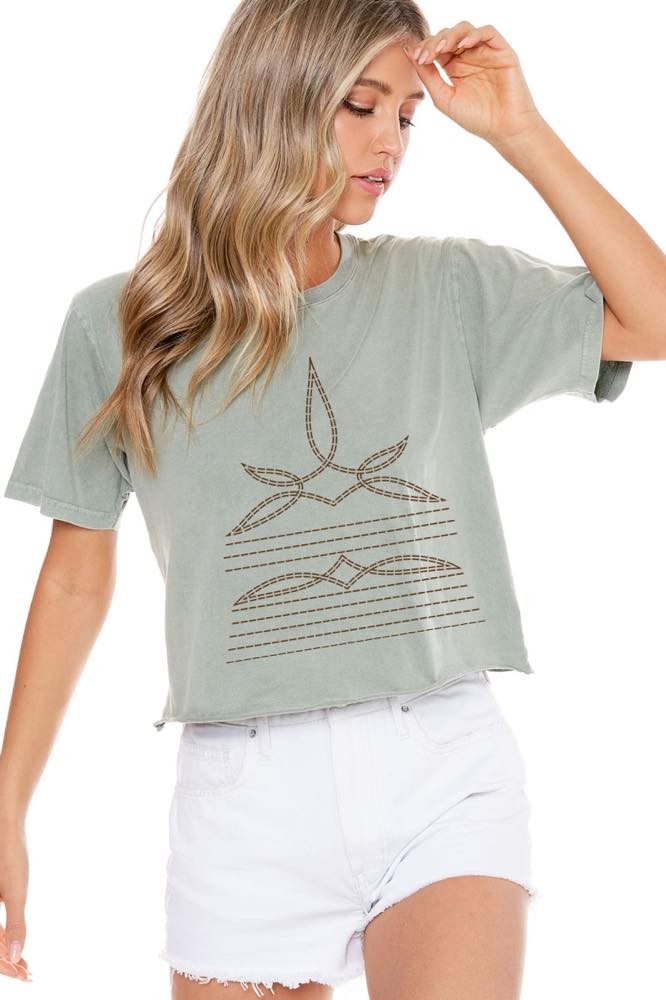 Cowboy Toe Crop Tee - Olive