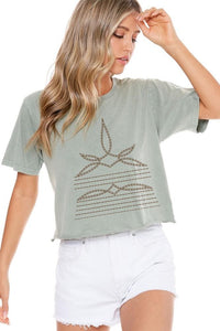Cowboy Toe Crop Tee - Olive