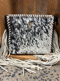 Trinity Ranch Cowhide Fringe Crossbody Bag - Black
