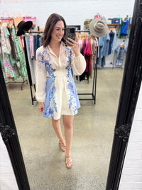 Love Stitch Mini Dress - Blue Floral