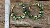 Earrings - Green Beaded Crystal Hoop Earrings