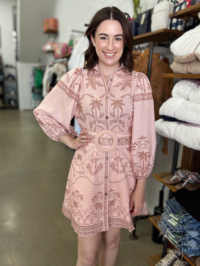 Xander Mini Dress - Peach Palm