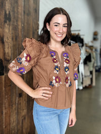 Jacinta Top - Brown Floral