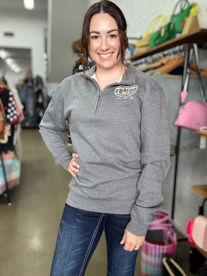 Cowgirl Tuff Quarter Zip - Charcoal/Cream Print