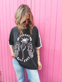 Coastal Cowboy Oversized Tee - Charcoal & Pink
