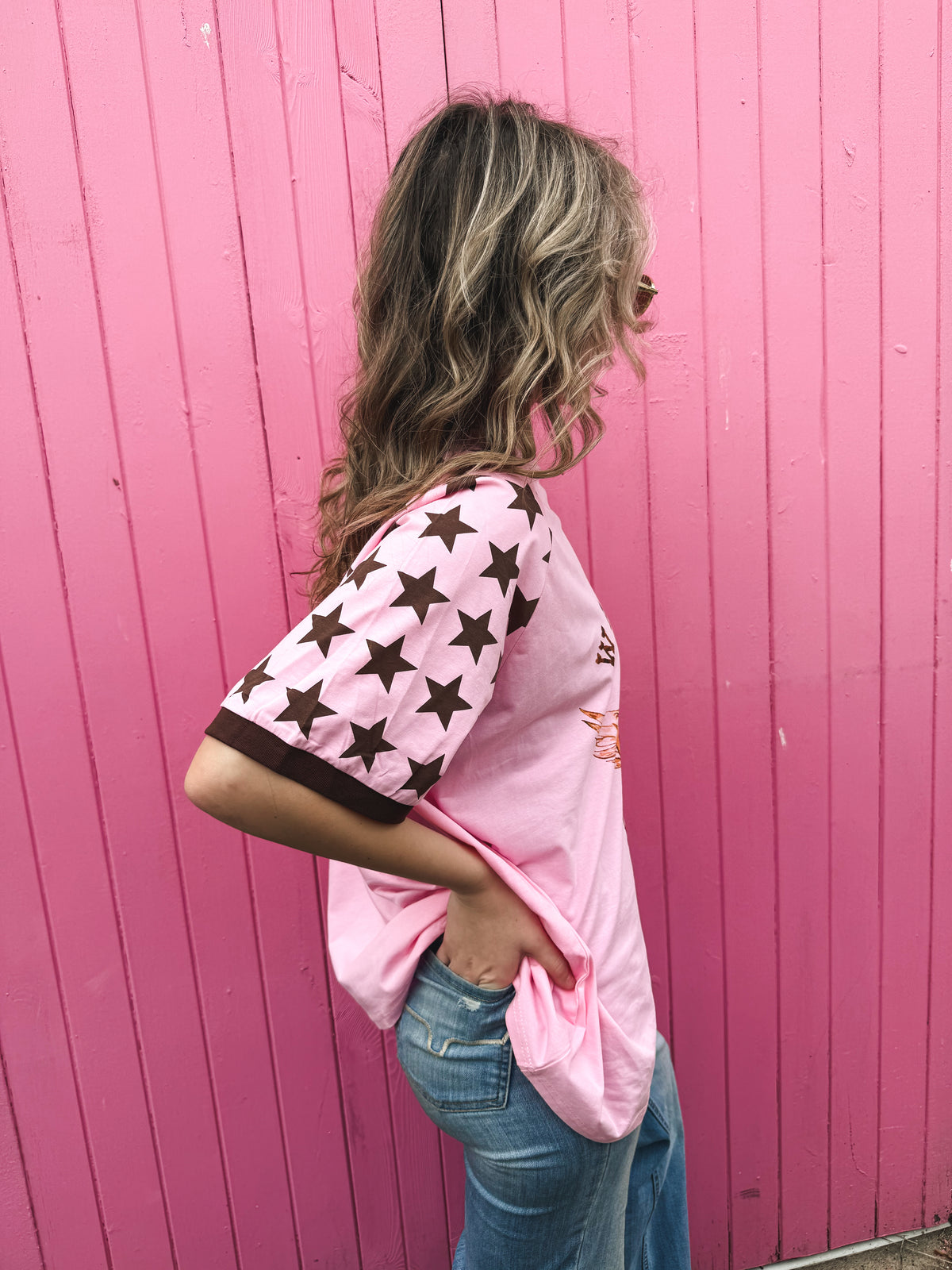Wandering Heart Oversized Tee - Pink & Brown