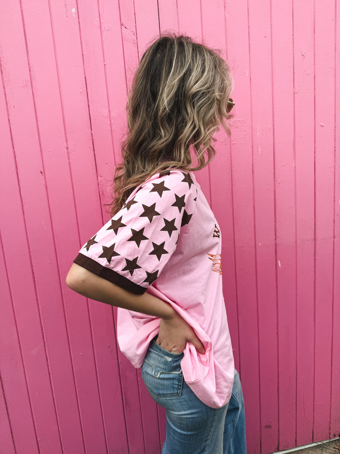 Wandering Heart Oversized Tee - Pink & Brown