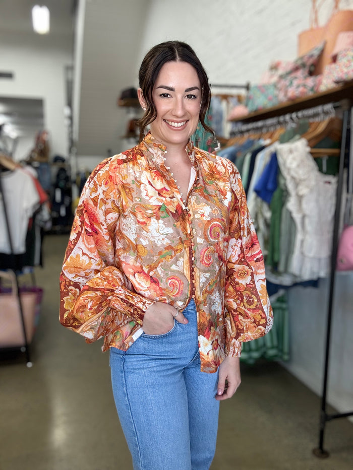 Bloom Top - Rust Floral Print