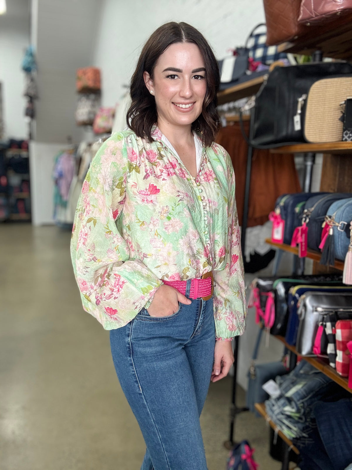 Bloom Top - Green & Pink Floral